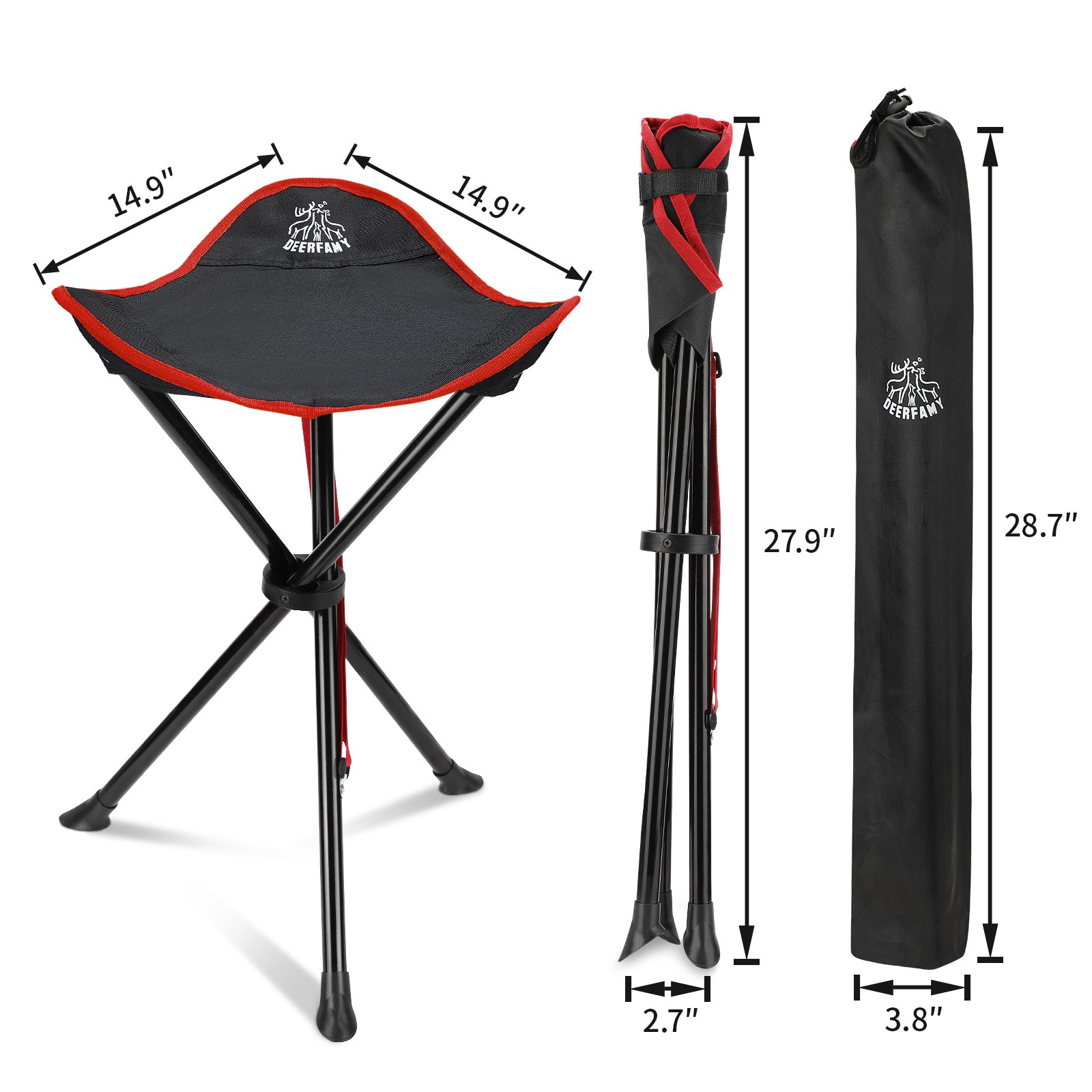 DEERFAMY Camping Stool 3 Legged Hold up to 225lbs Portable Tripod Seat